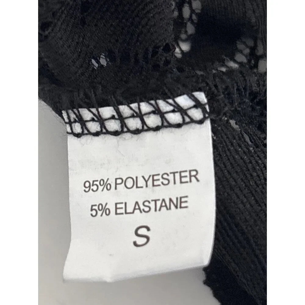 Y2K Bodysuit Small Sheer Lace Floral Embroidered Black Mesh Open Back Lingerie - Picture 4 of 16